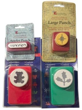 🎄Emagination Punches x4 Teddy Bear Holly Star Holly Border Christmas